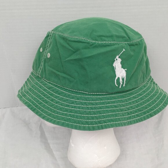 NEW Vintage Polo Ralph Lauren Bucket Hat! Weathered Green With White Big Pony